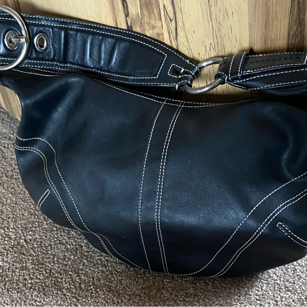 Coach 10030 Vintage One Shoulder Hobo Bag Leather Black Y2K Silver Hardware - Picture 4 of 7